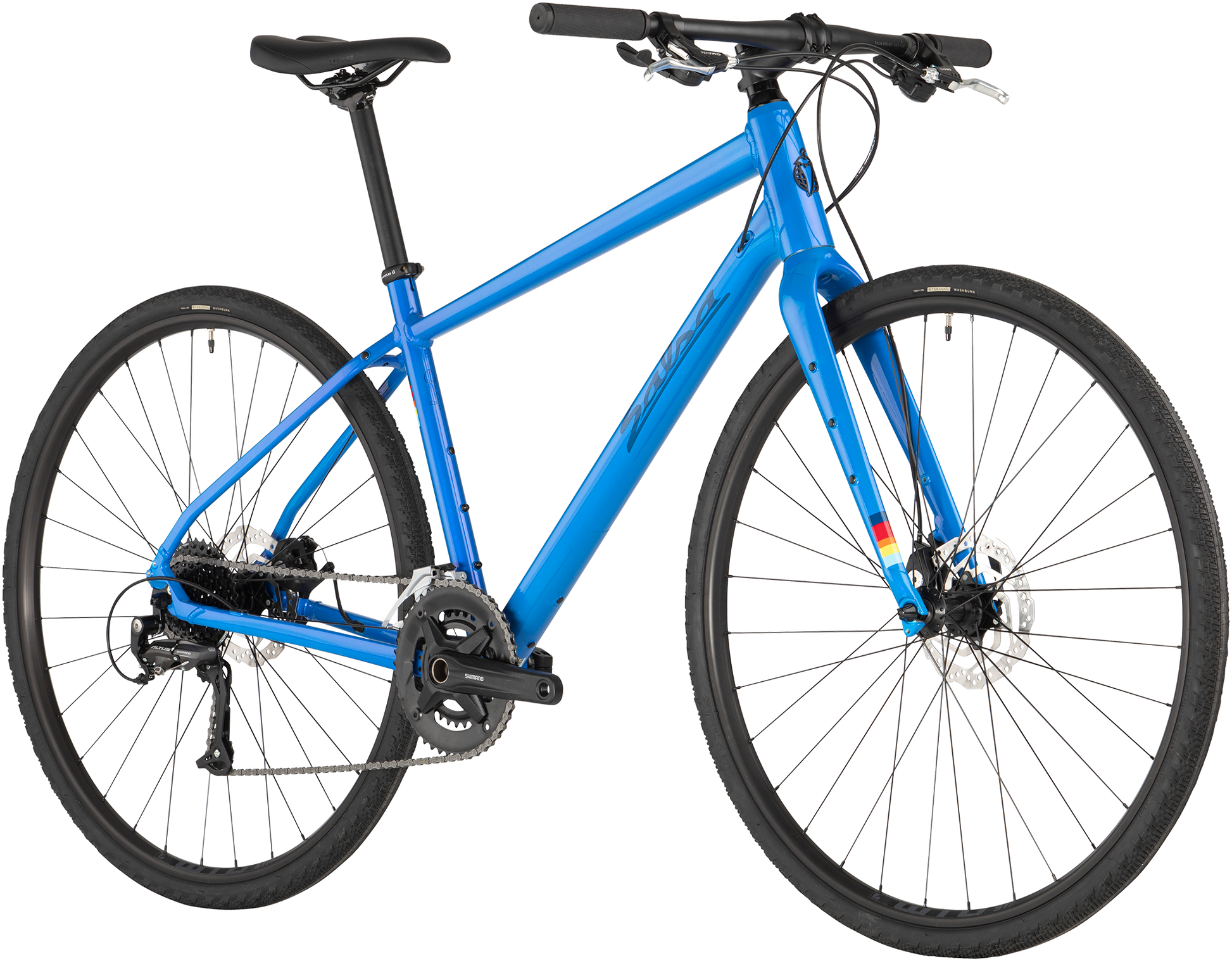 Salsa Journeyer Flat Bar Altus 700c bike, blue, front three-quarter view on white background