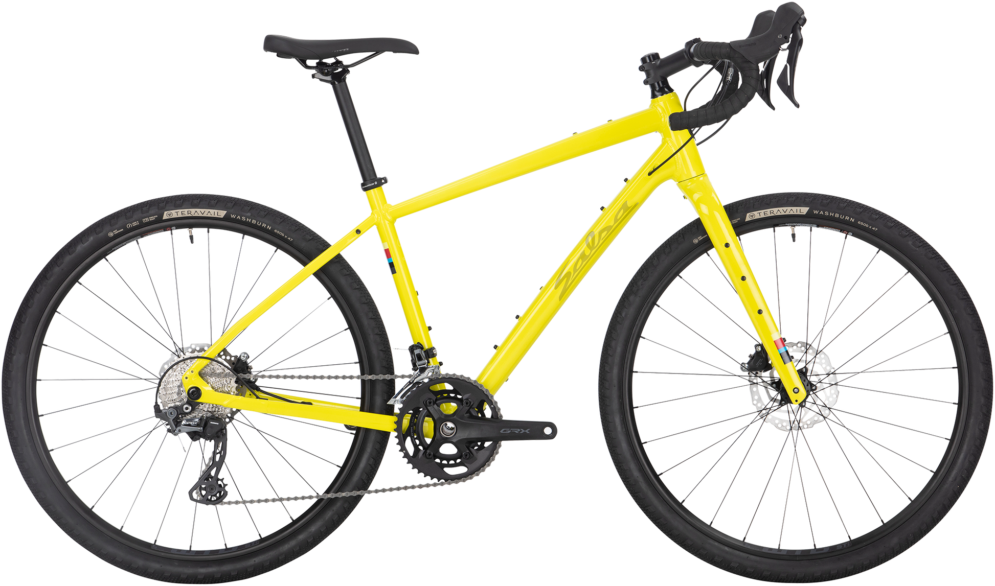 Salsa Journeyer GRX 600 650b bike, yellow, side view on white background