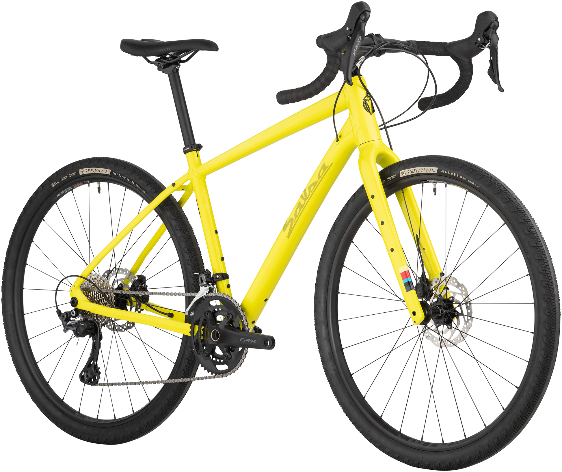 Salsa Journeyer GRX 600 650b bike, yellow, front three-quarter view on white background