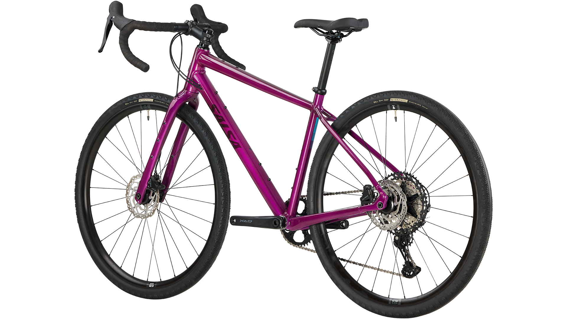 Salsa Journeyer GRX 610 bike magenta rear three-quarter view