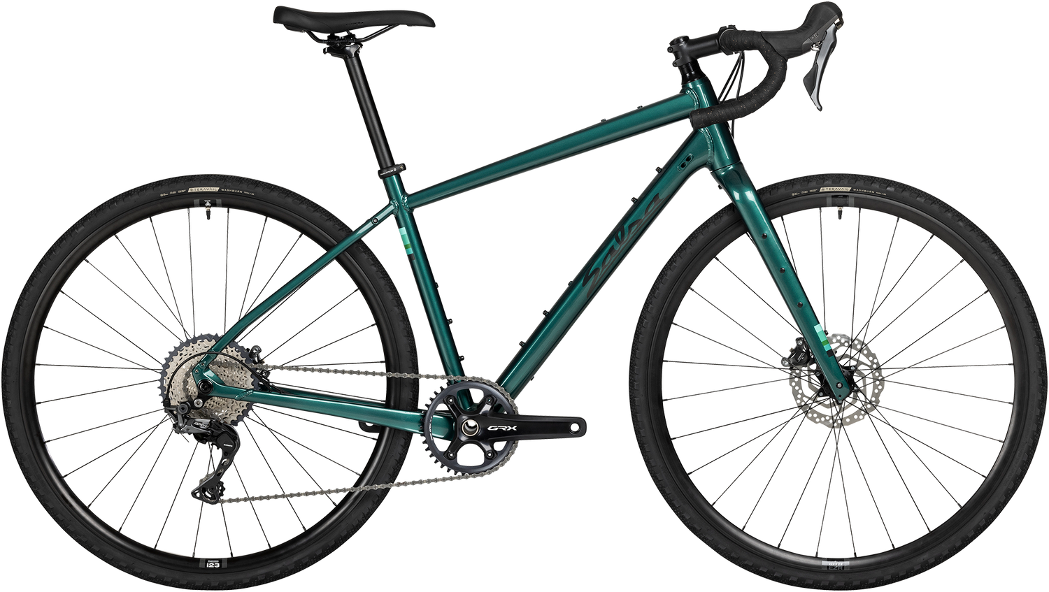 Salsa Journeyer GRX 810 700c bike, green, side view, on white background