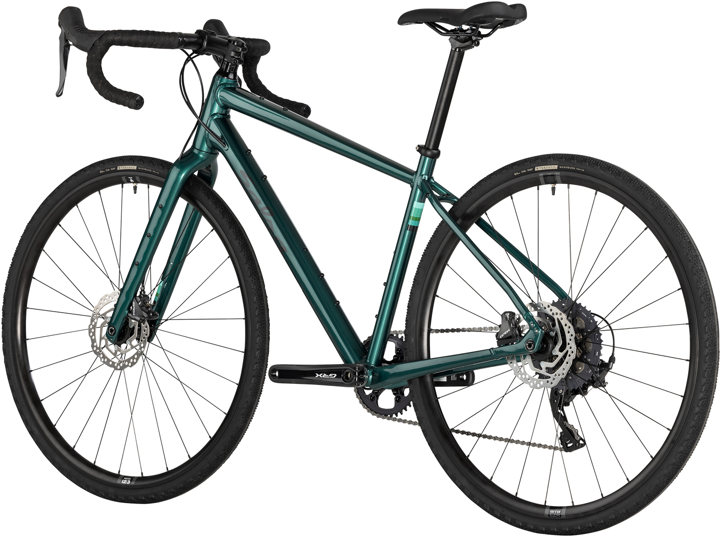 Salsa Journeyer GRX 810 700c bike, green, rear three-quarter view, on white background