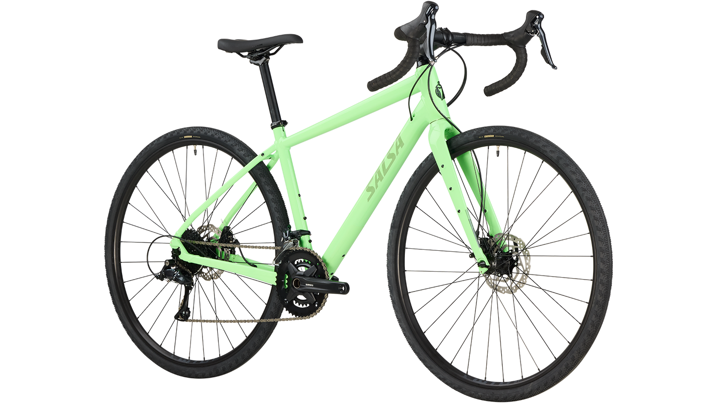 Salsa Journeyer Sora bike green front three-quarter view