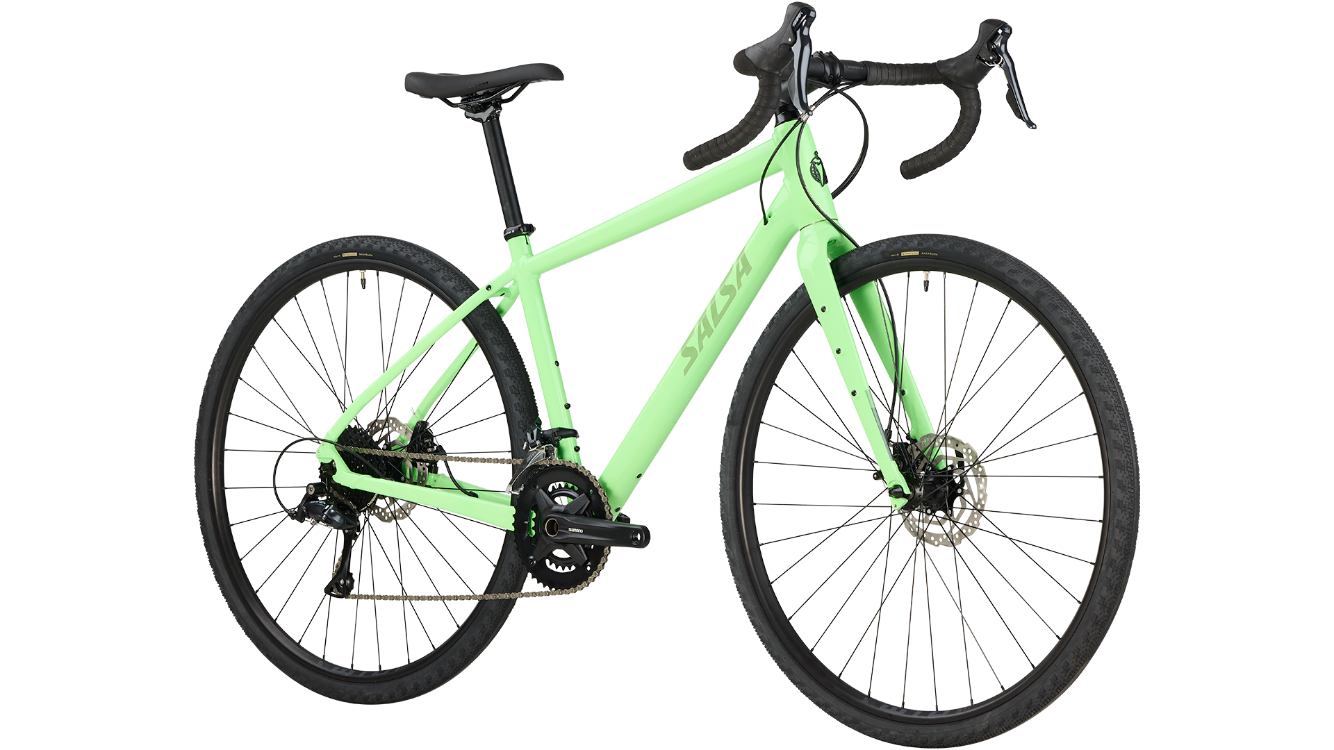 Salsa Journeyer Sora bike green front three-quarter view