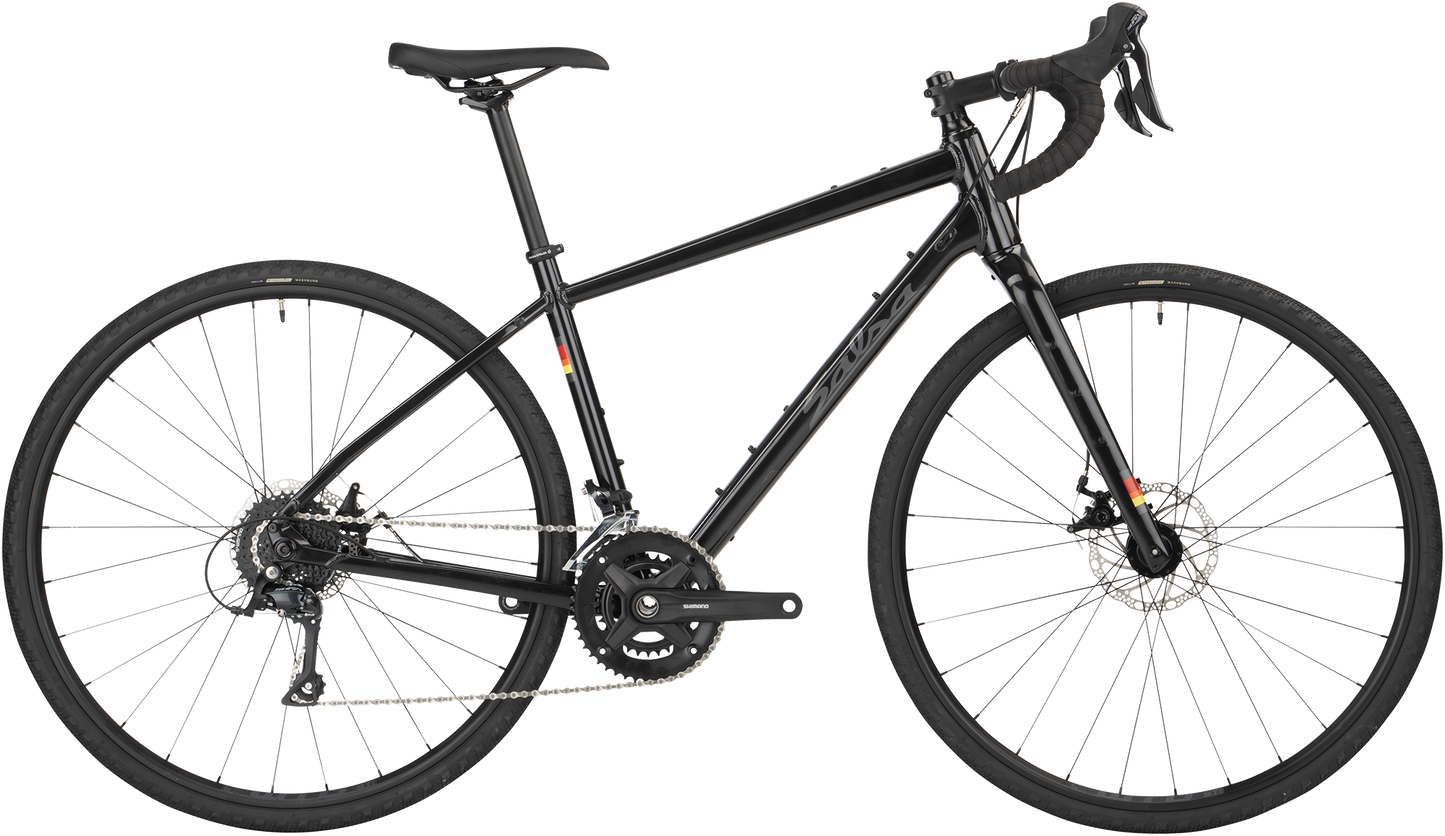 Salsa Journeyer Sora 700c bike, black, side view on white background