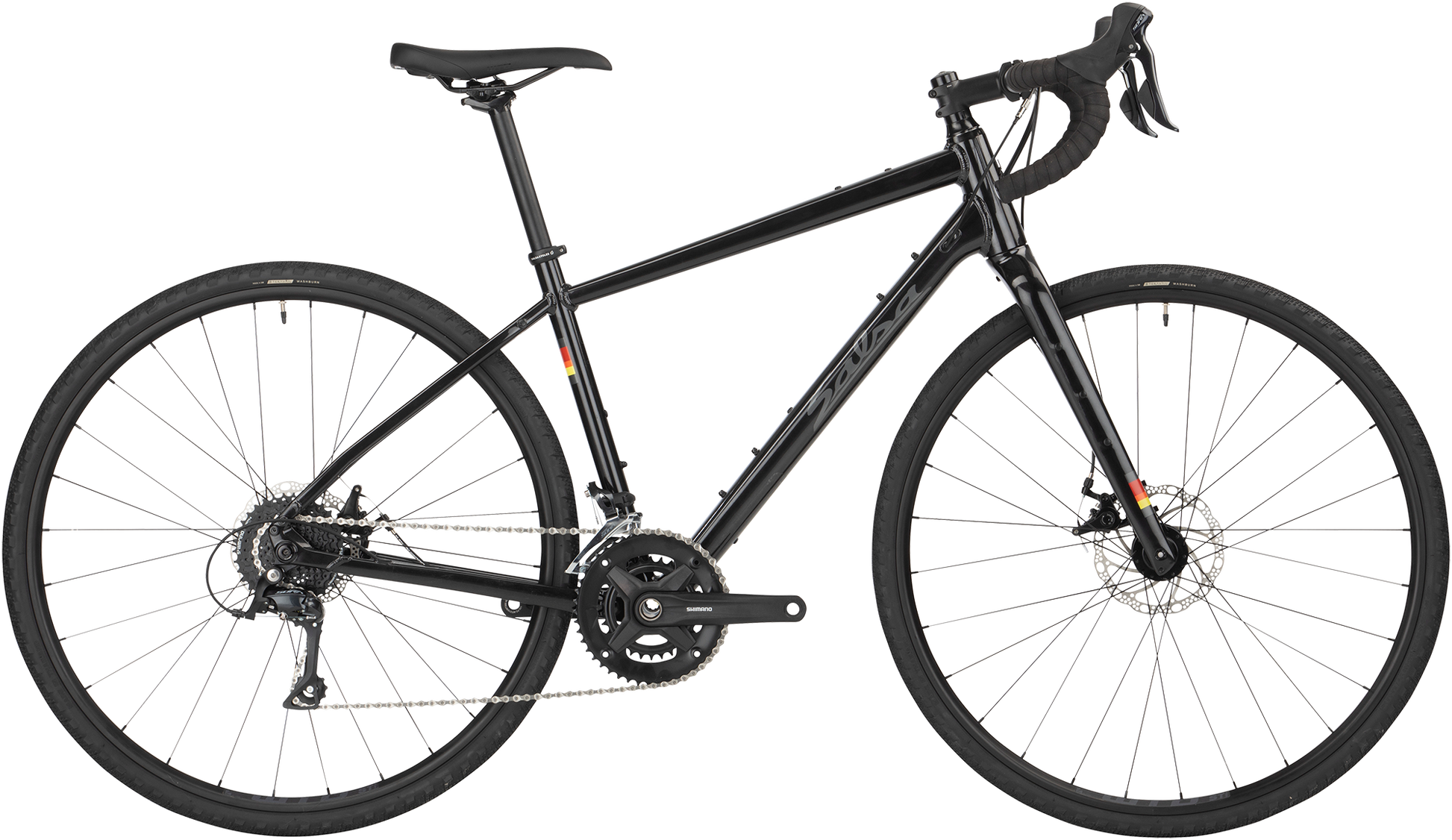 Salsa Journeyer Sora 700c bike, black, side view on white background