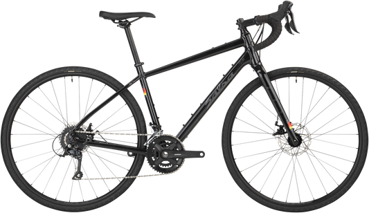 Salsa Journeyer Sora 700c bike, black, side view on white background