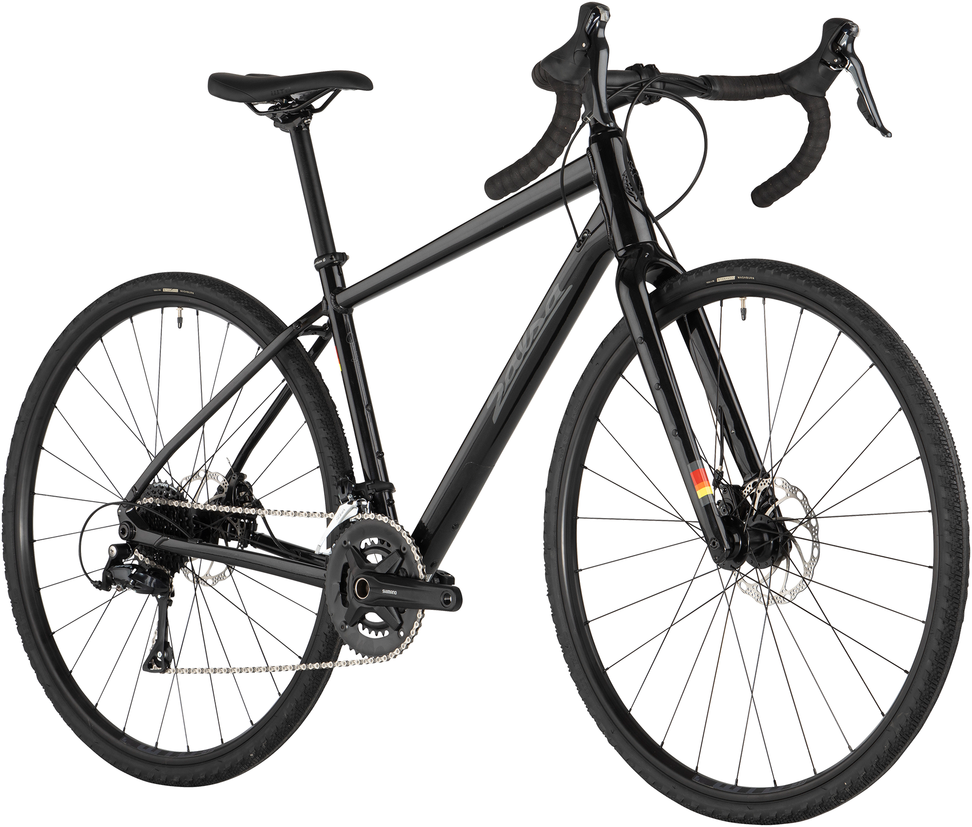 Salsa Journeyer Sora 700c bike, black, front three-quarter view on white background