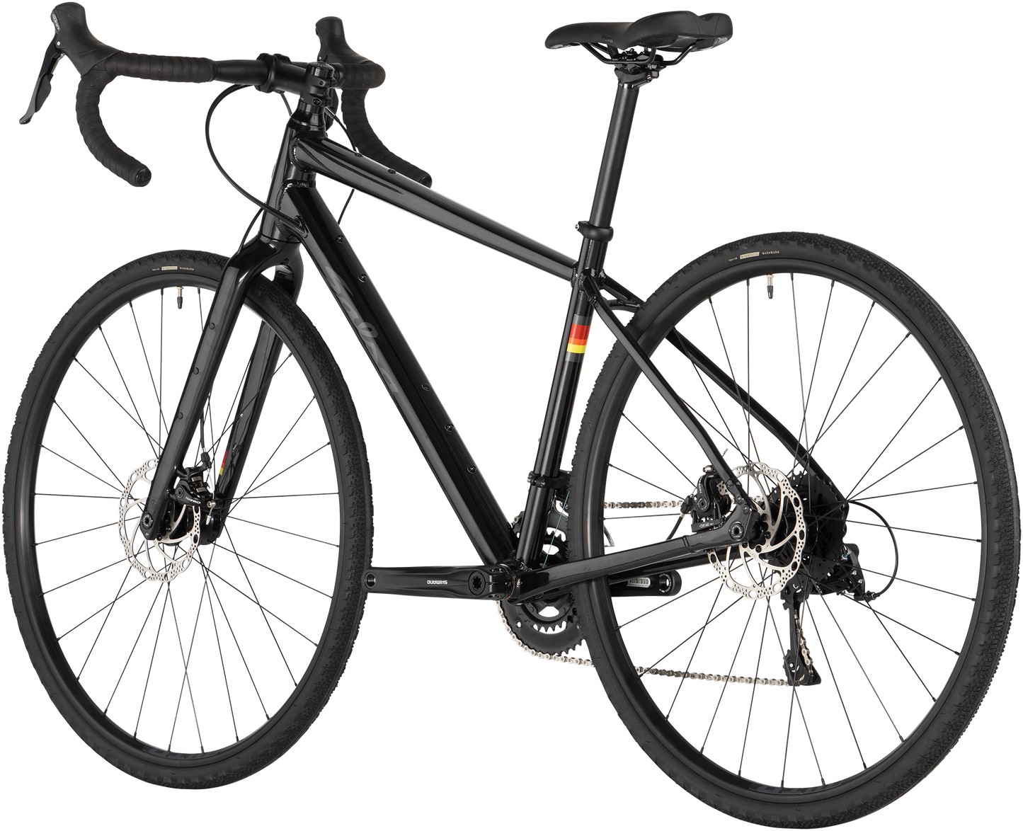 Salsa Journeyer Sora 700c bike, black, front three-quarter view on white background