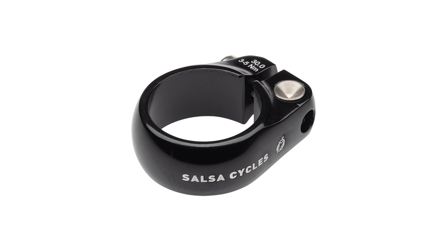 Salsa Lip-Lock seatpost collar black showing Salsa Cycles logo