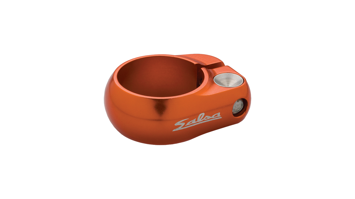 Salsa Lip-Lock seatpost collar orange showing Salsa Cycles logo