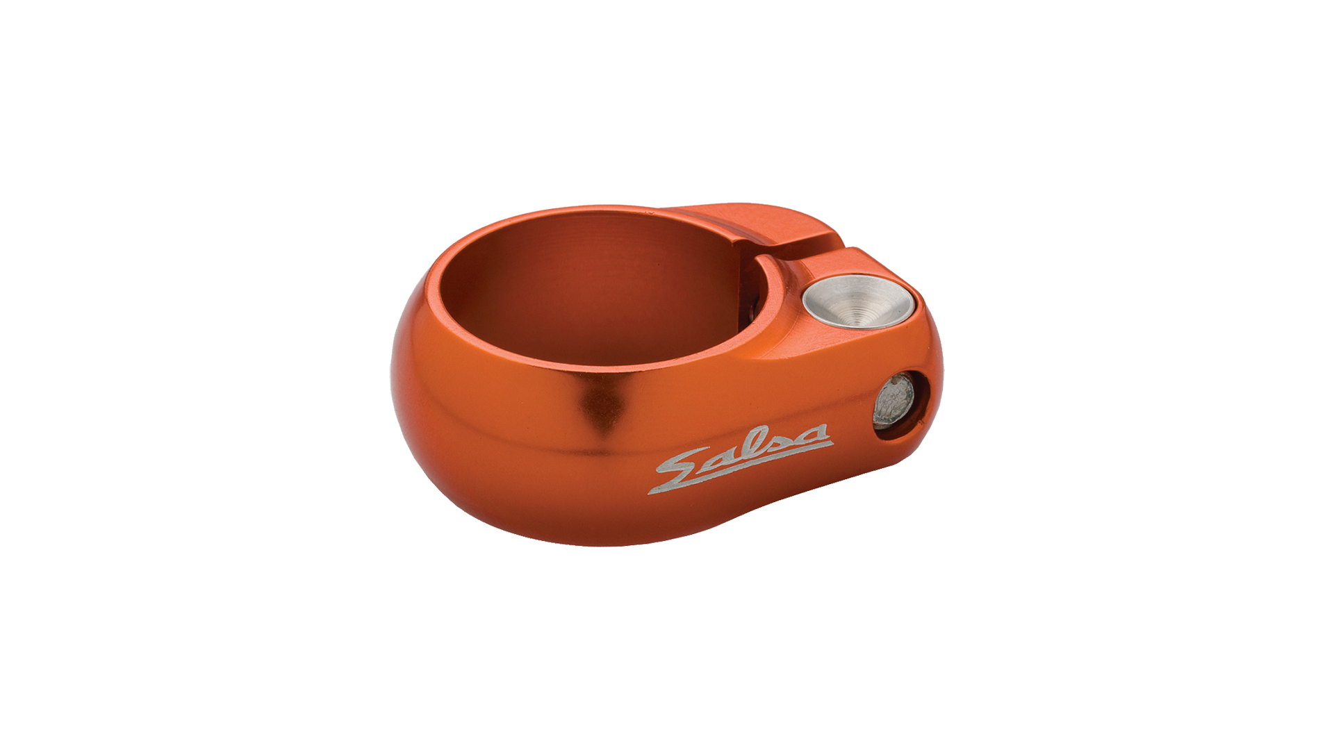 Salsa Lip-Lock seatpost collar orange showing Salsa Cycles logo