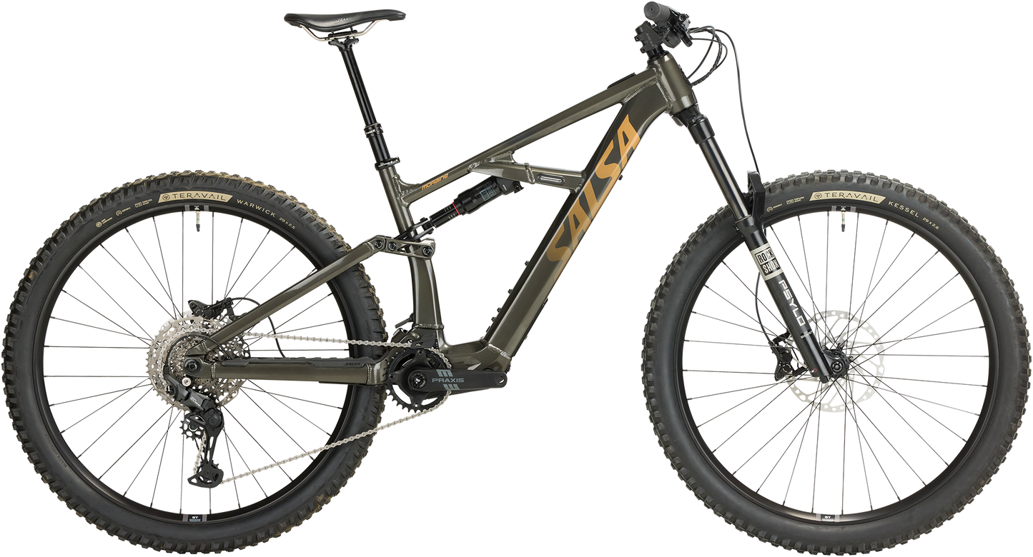 Salsa Moraine CUES 10 trail ebike black color side view on white background