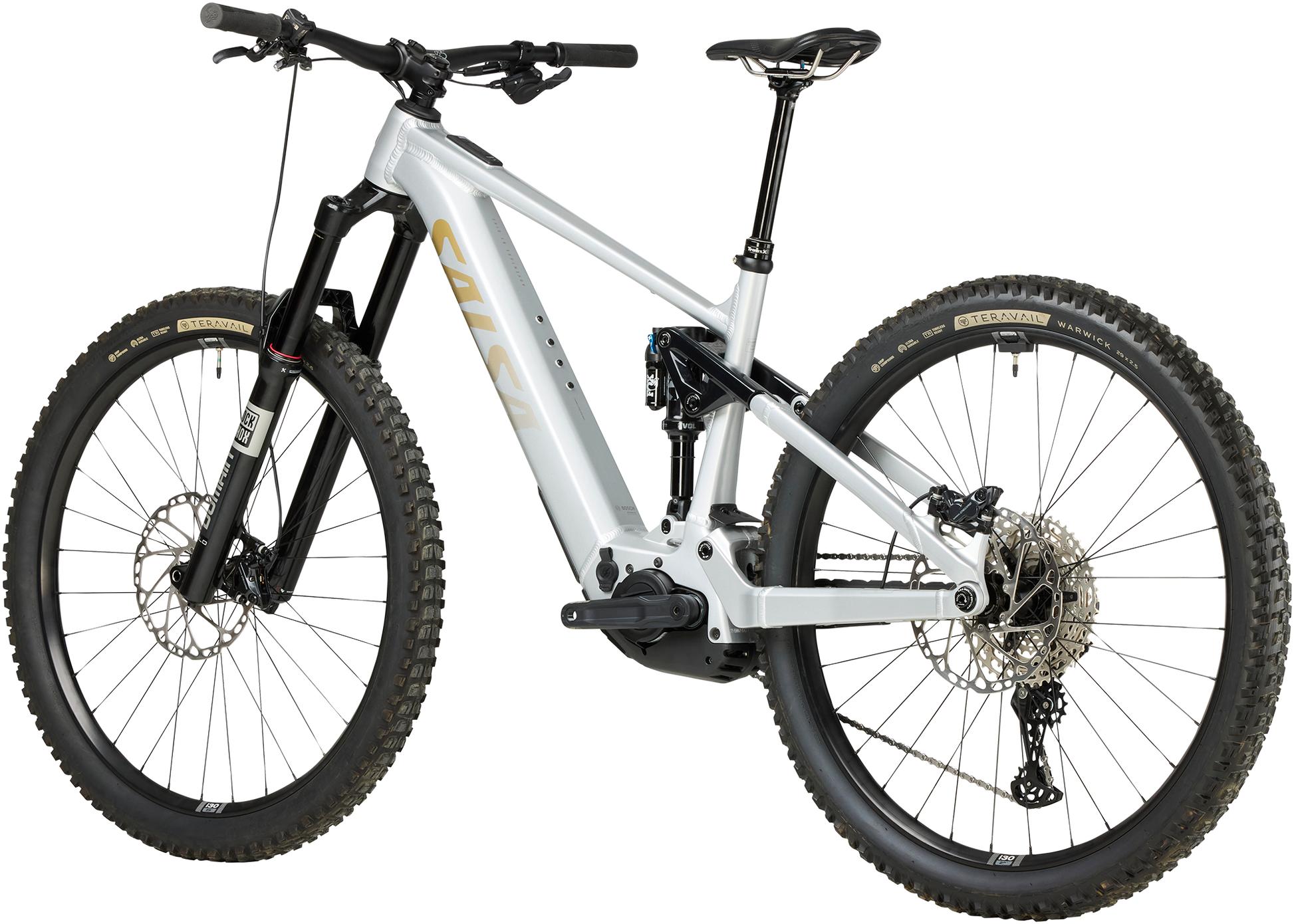 Salsa Notch Deore 12 eMTB bike rear three-quarter view on white background