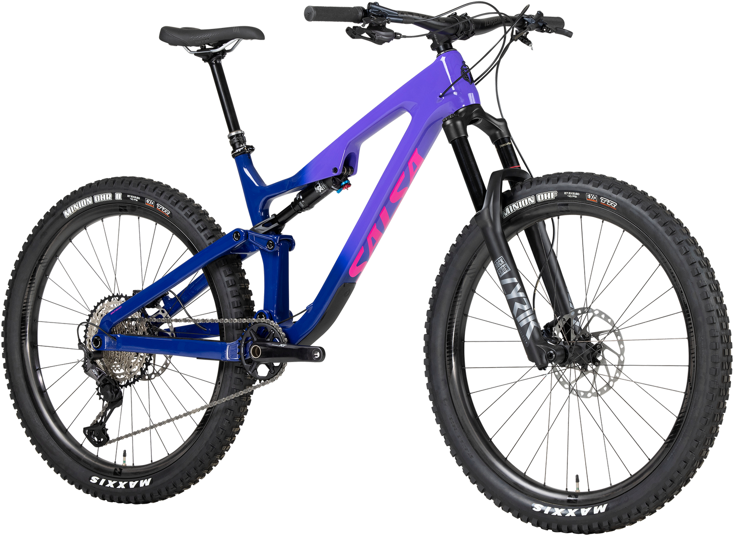 Salsa Rustler C XT bike purple fade front three-quarter view