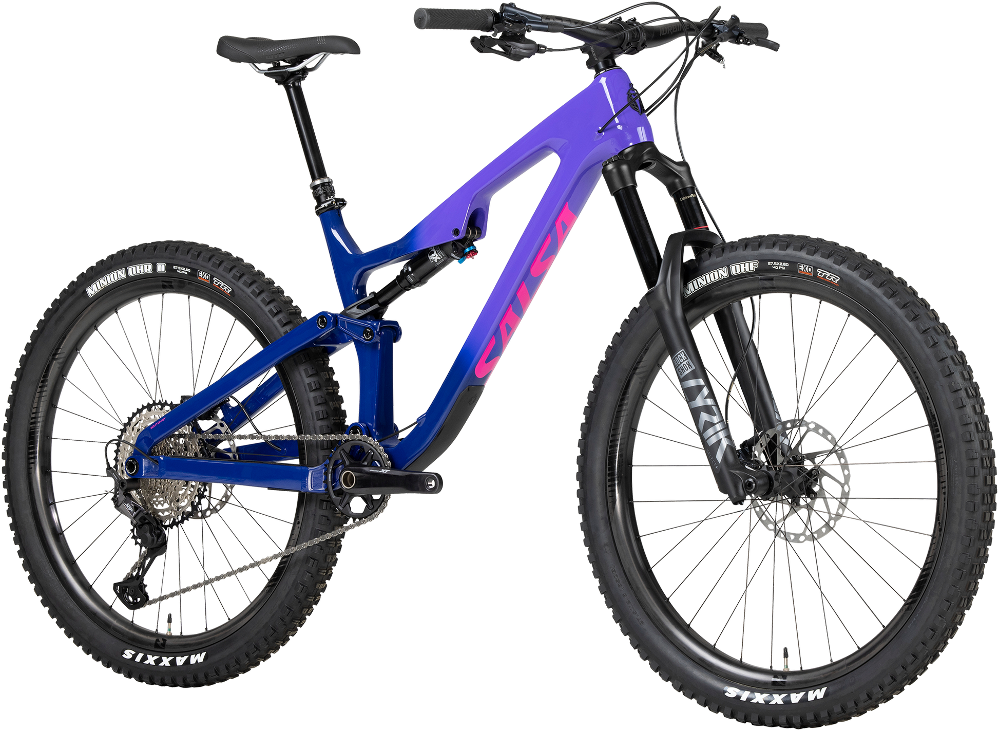 Salsa Rustler C XT bike purple fade front three-quarter view