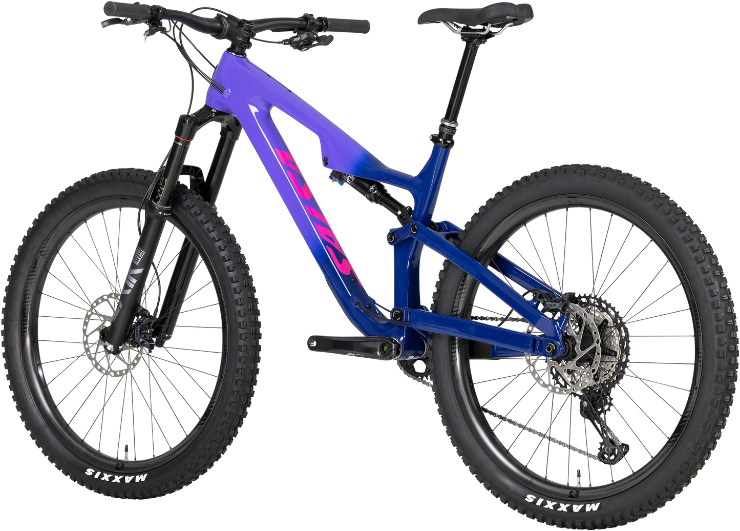 Salsa Rustler C XT bike purple fade rear three-quarter view