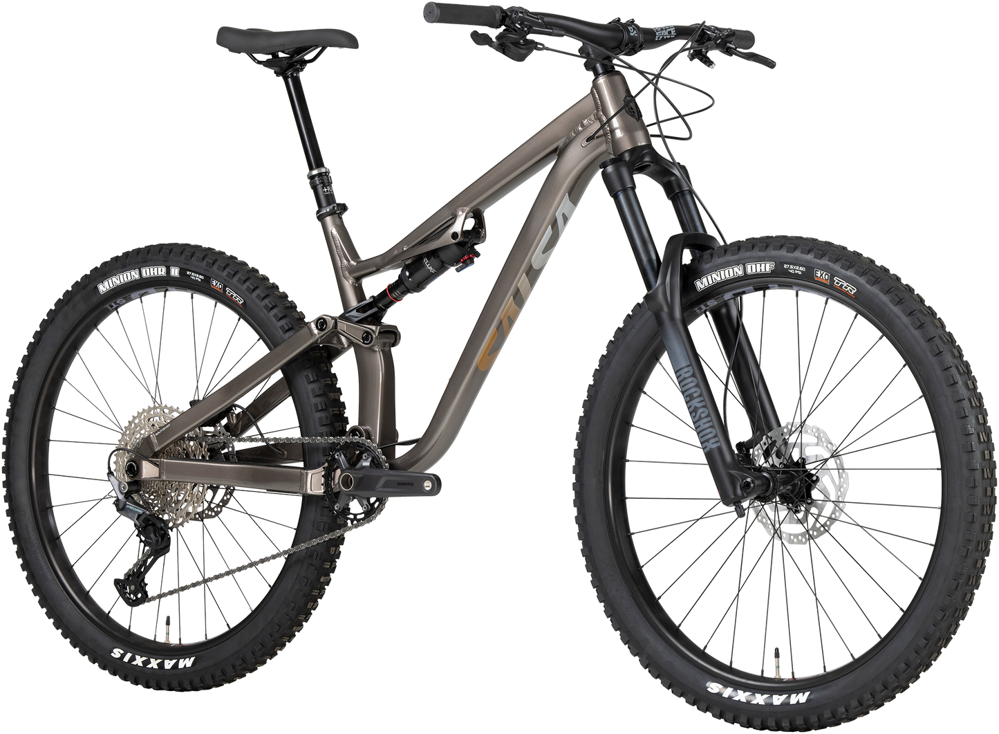 Salsa Rustler Deore bike gray front three-quarter view