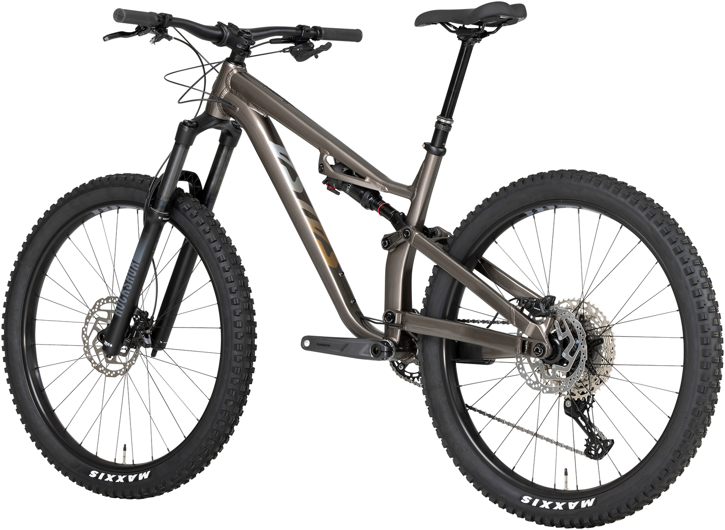 Salsa Rustler Deore bike gray rear three-quarter view