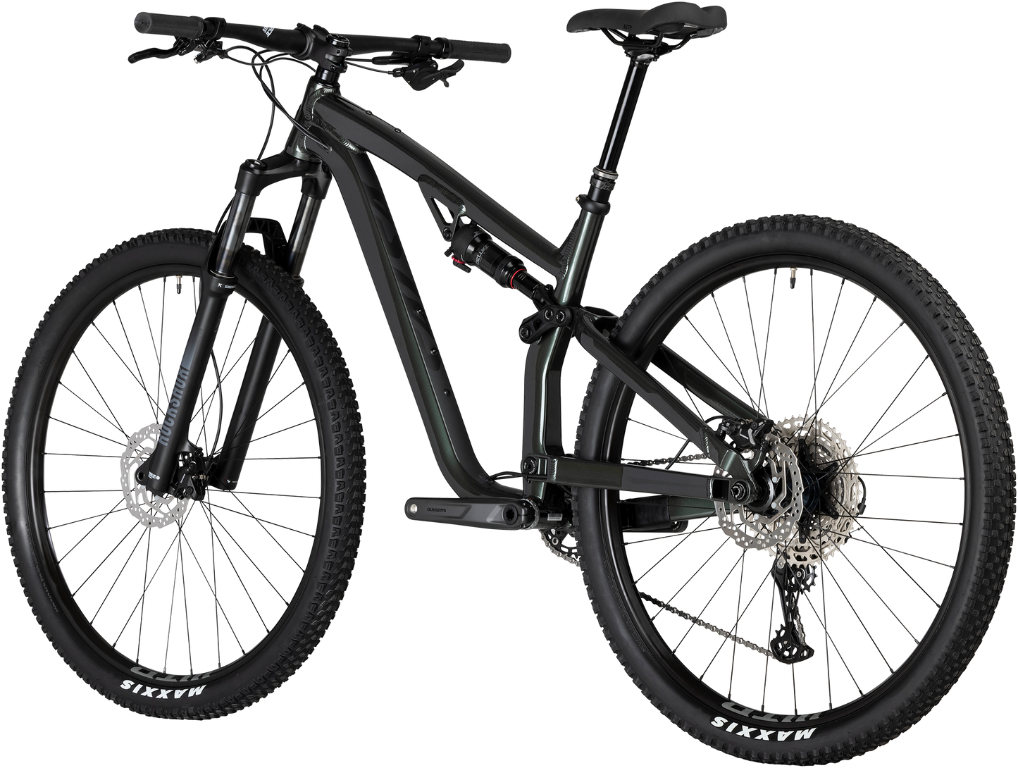 Salsa Spearfish Deore Dark Gray complete bike three-quarter rear view on white background