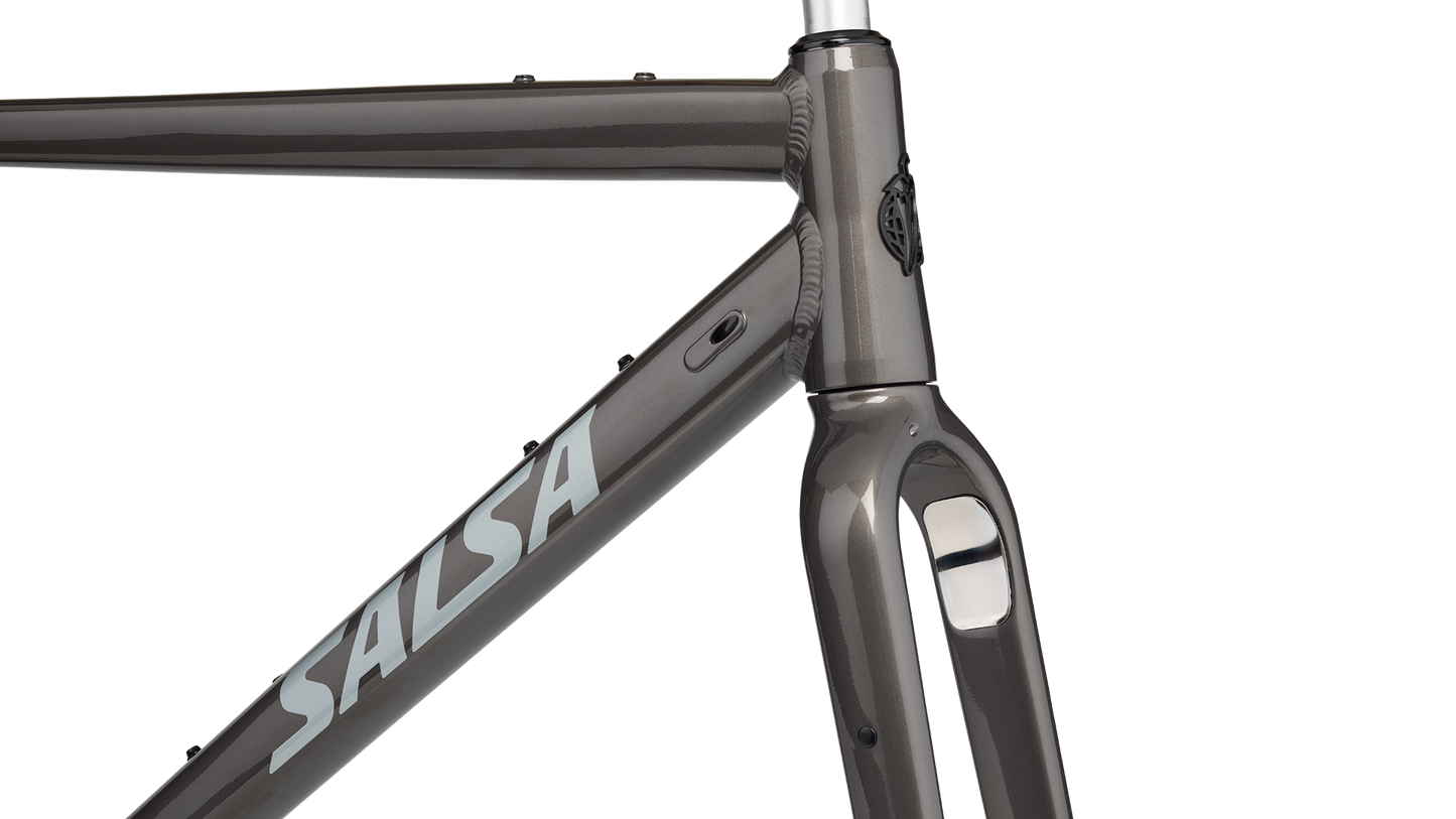 Salsa Stormchaser Frameset Metallic Black color front end detail