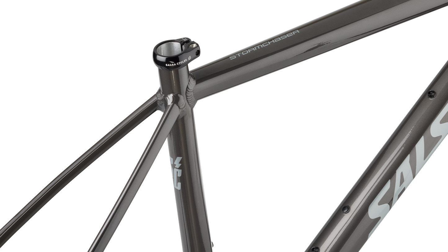 Salsa Stormchaser Frameset Metallic Black color seat tube / toptube / seat stay detail