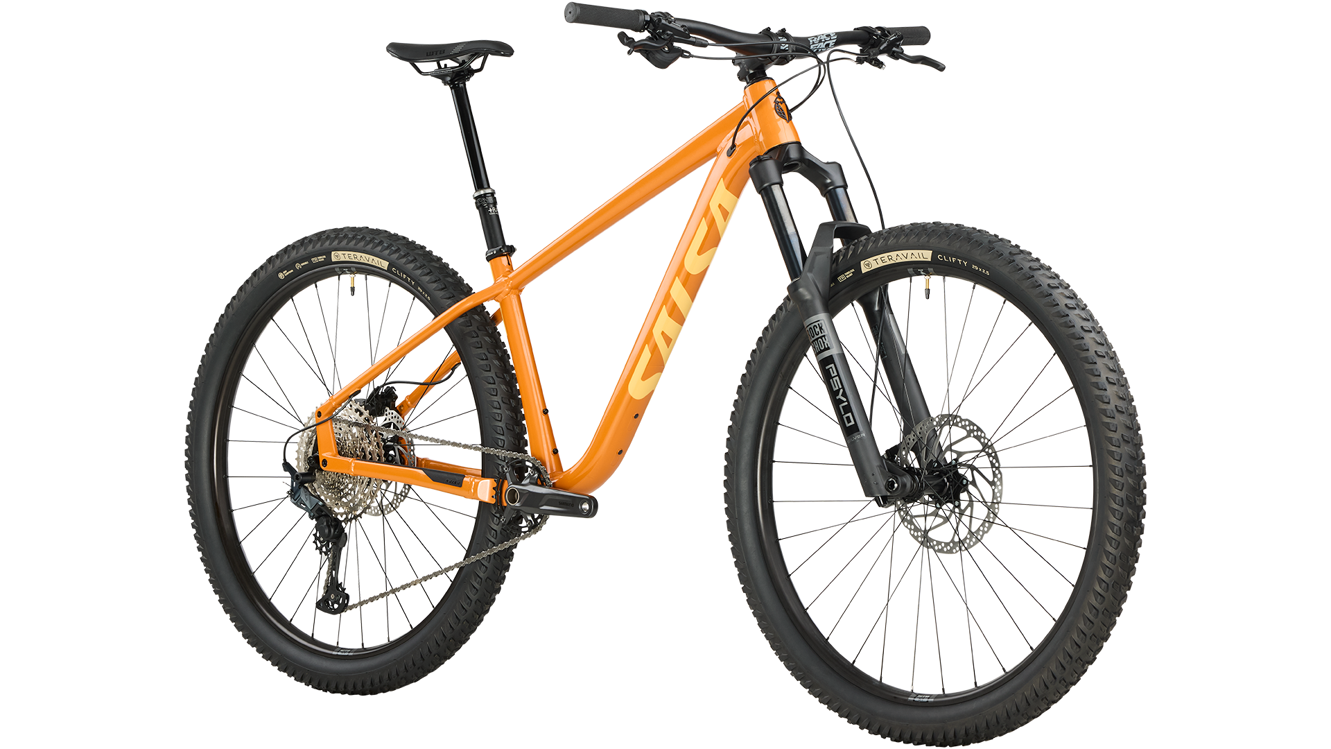 Salsa Timberjack SLX 29 orange mountain bike front three-quarter view