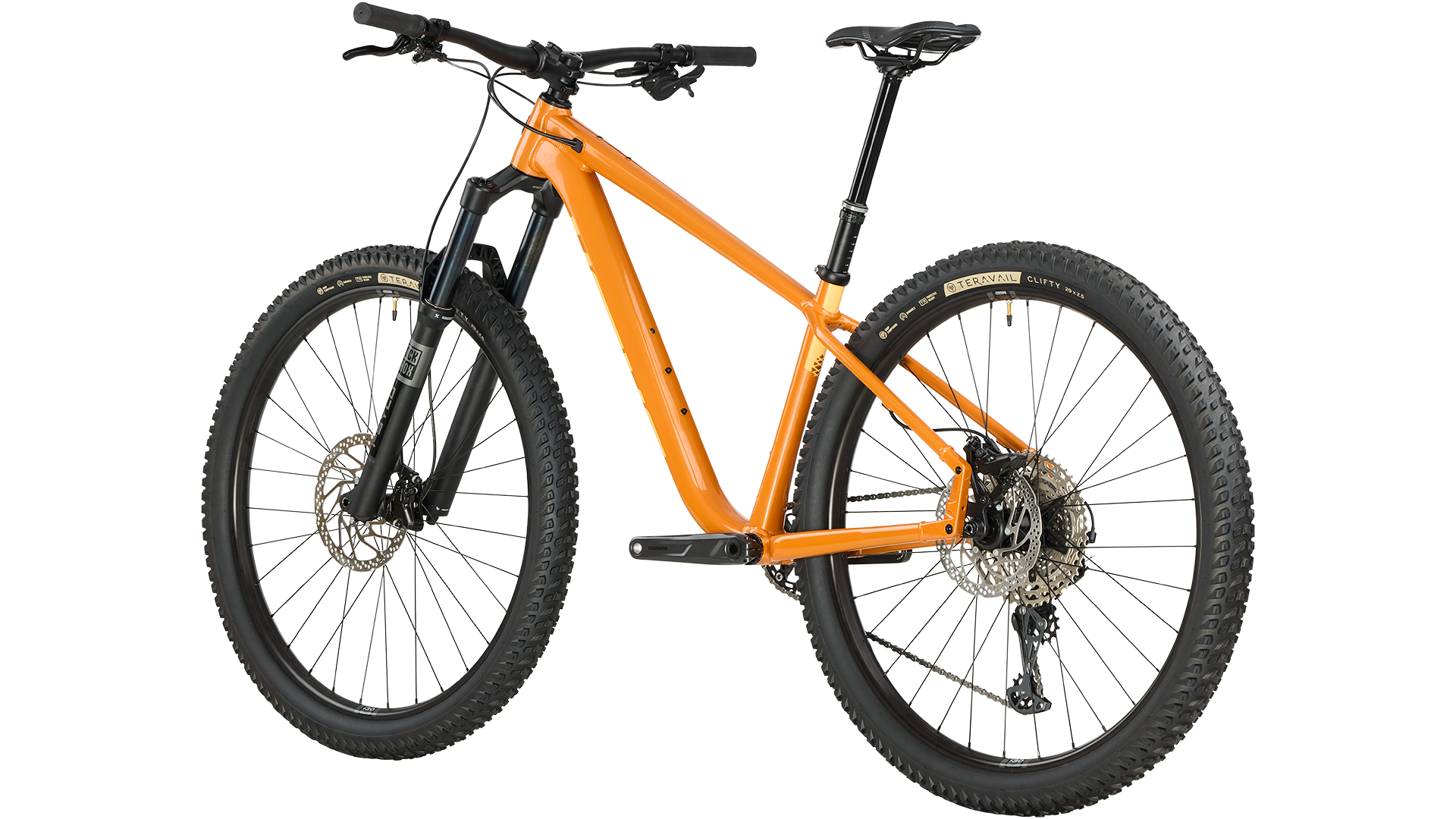 Salsa Timberjack SLX 29 orange mountain bike rear three-quarter view