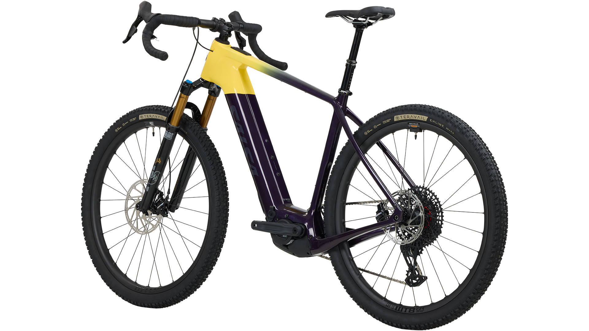 Salsa Tributary C Force XO AXS Sus Ebike rear three-quarter view