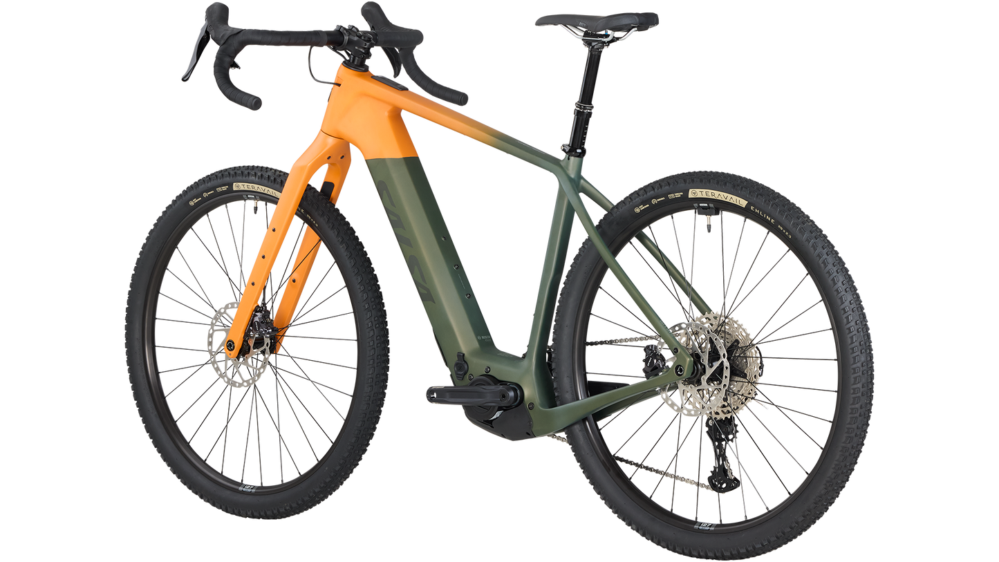 Salsa Tributary GRX 820 Ebike rear three-quarter view