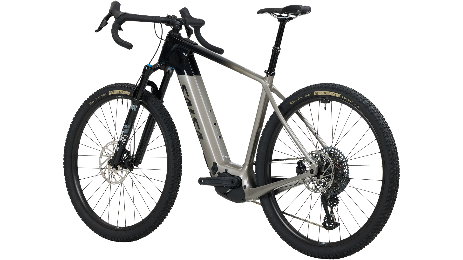 Salsa Tributary C Rival GX AXS Sus Ebike rear three-quarter view