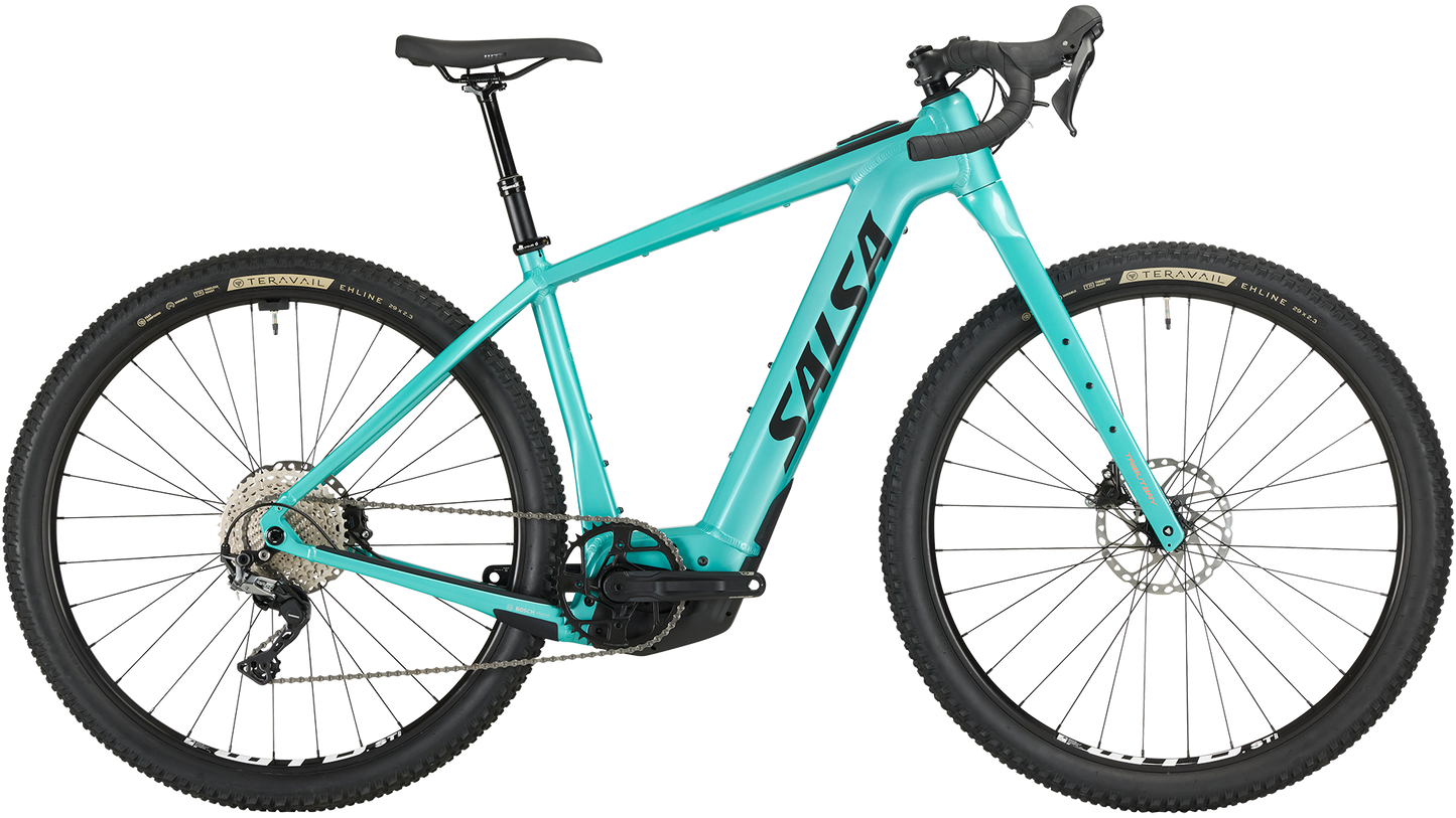 Salsa Tributary Ebike GRX 600 teal color side view on white background