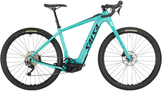 Salsa Tributary Ebike GRX 600 teal color side view on white background