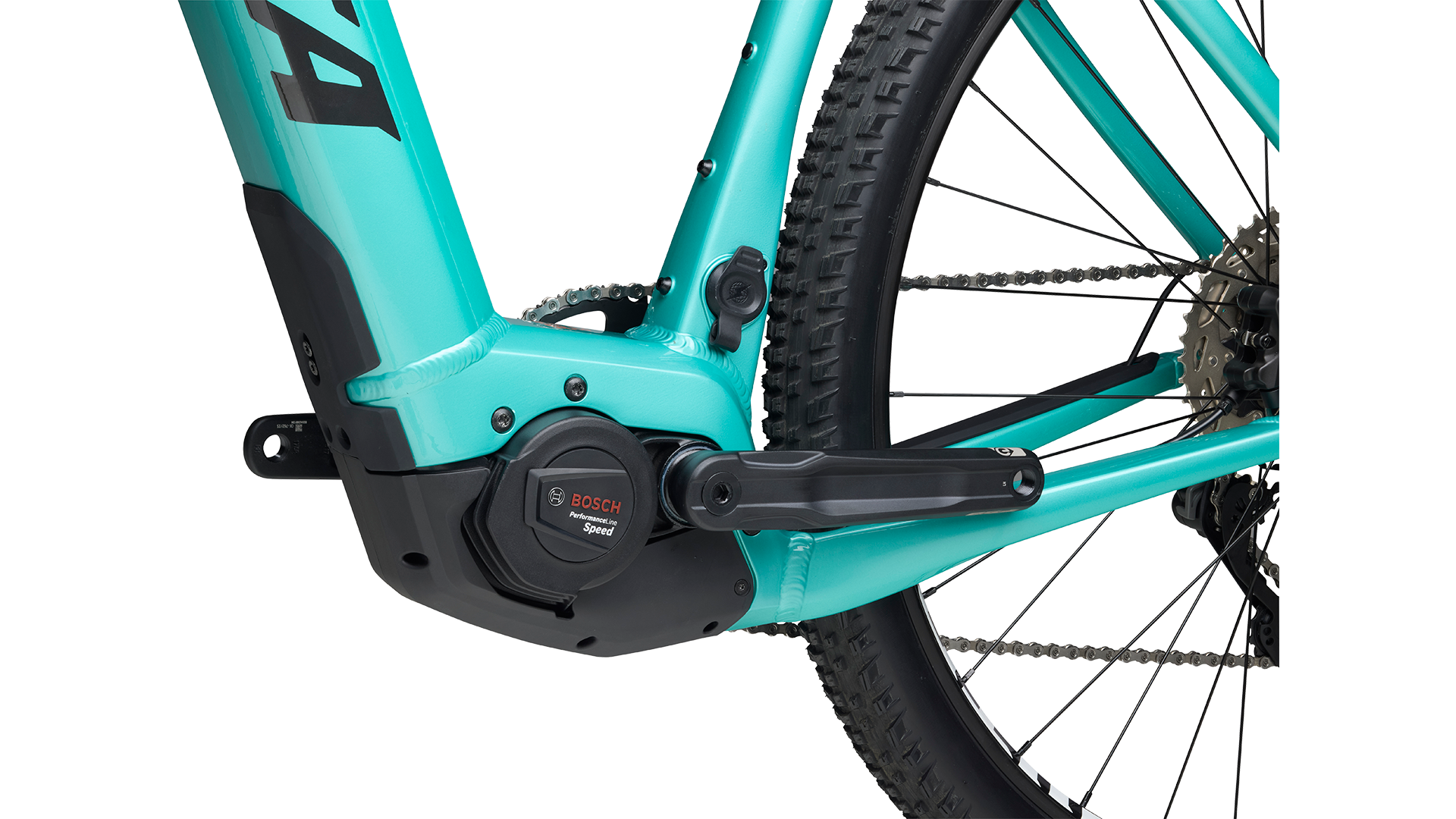 Salsa Tributary Ebike GRX 600 teal non drive side Bosch motor detail on white background