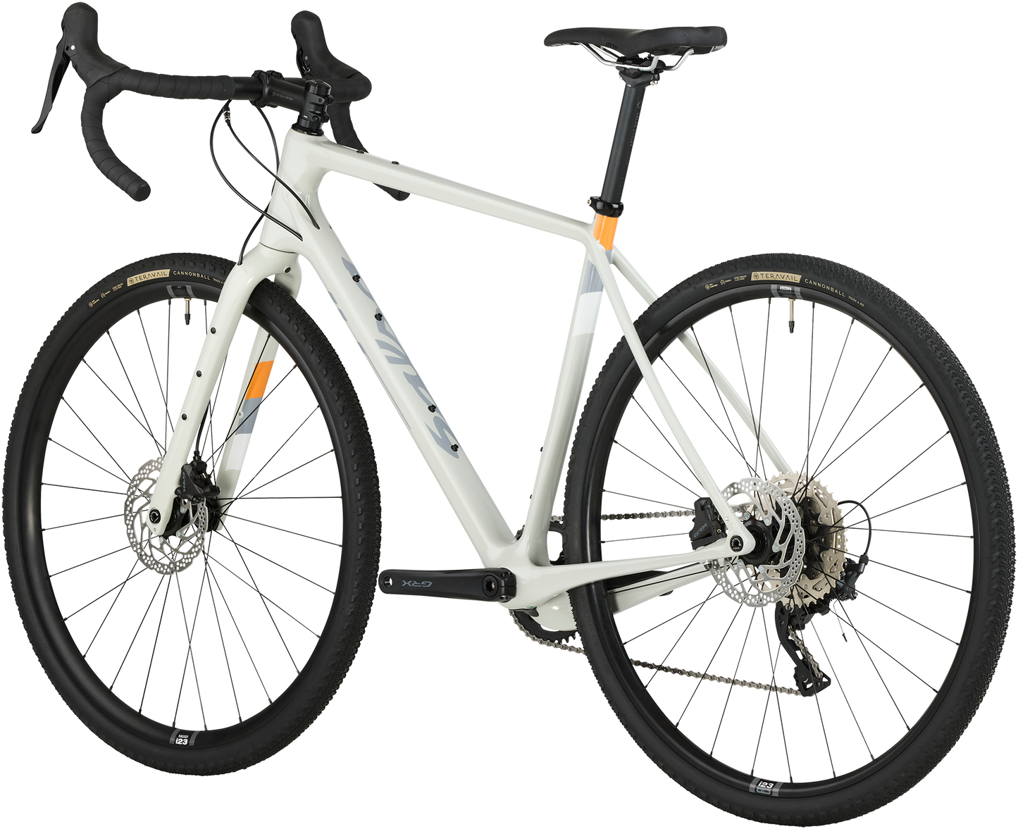 Salsa Warbird C GRX 600 grey bike three-quarter rear view on white background