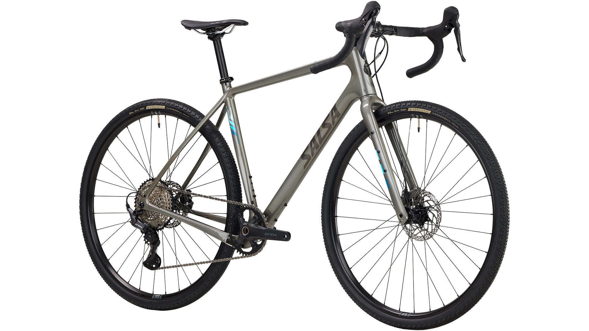 Salsa Warbird GRX 610 bike in gray color front three quarter view