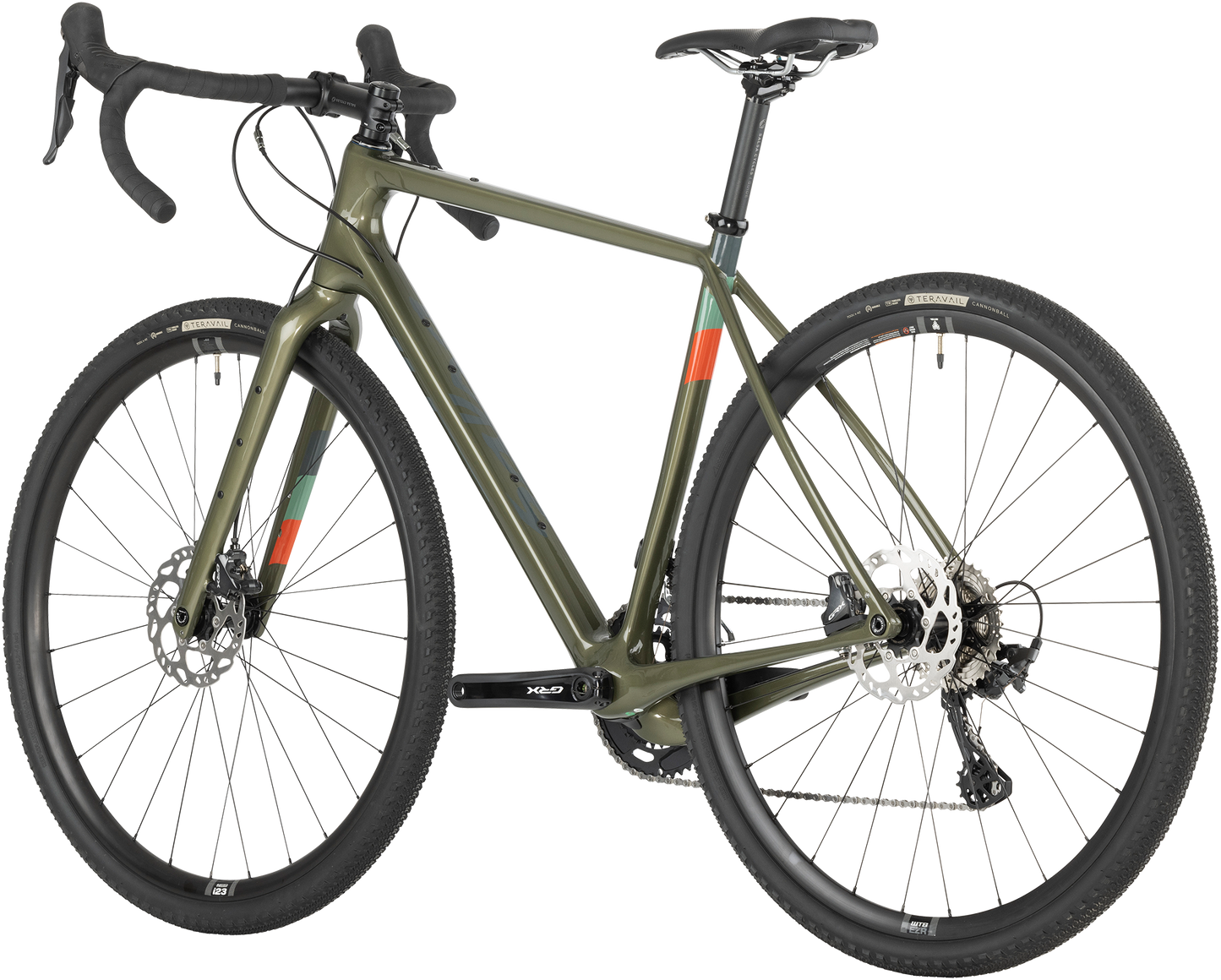 Salsa Warbird C GRX 810 2x bike, green, rear three-quarter view on white background