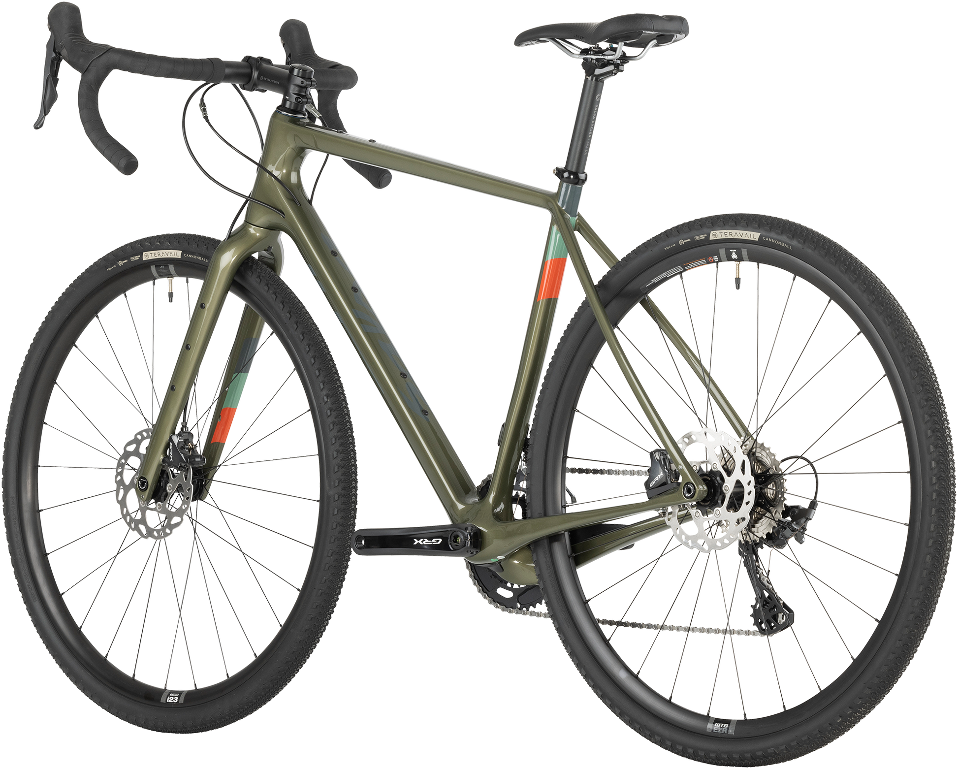 Salsa Warbird C GRX 810 2x bike, green, rear three-quarter view on white background