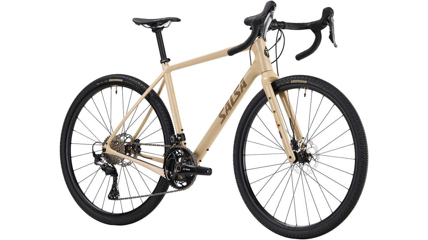 Salsa Warbird GRX 80 2x bike in tan color front three quarter view