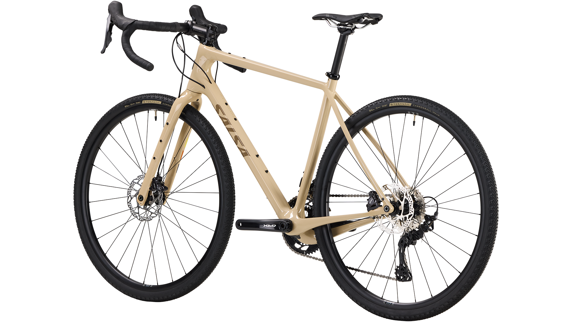 Salsa Warbird GRX 80 2x bike in tan color rear three quarter view