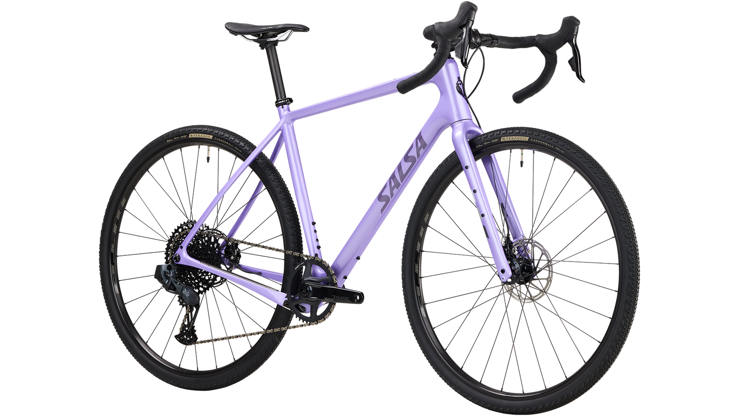 Salsa Warbird Rival GX AXS bike in purple front three quarter view