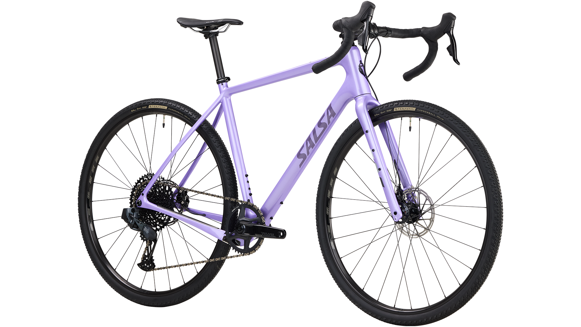 Salsa Warbird Rival GX AXS bike in purple front three quarter view