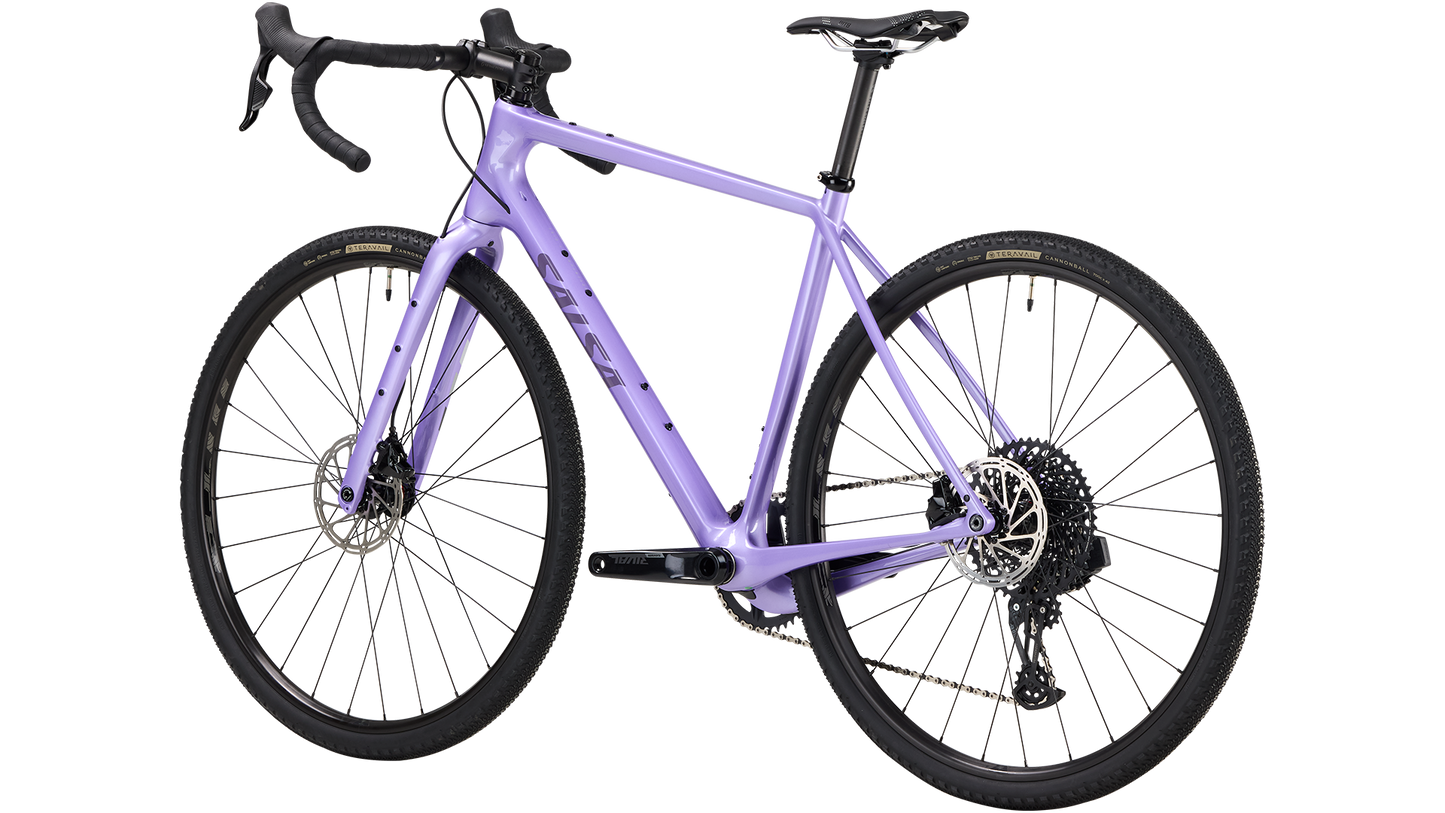 Salsa Warbird Rival GX AXS bike in purple rear three quarter view