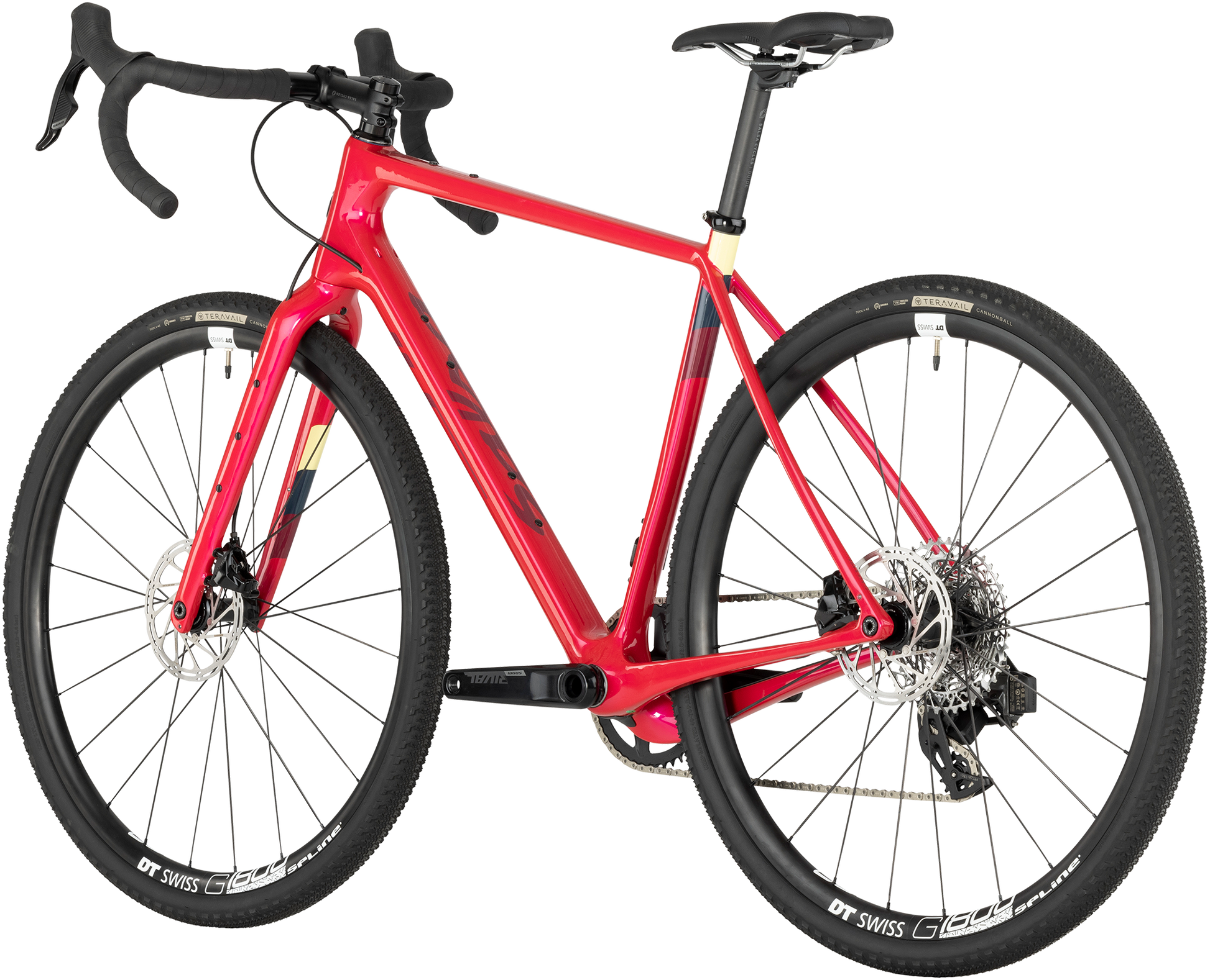 Salsa Warbird C Rival XPLR AXS bike, red, rear three-quarter view on white background