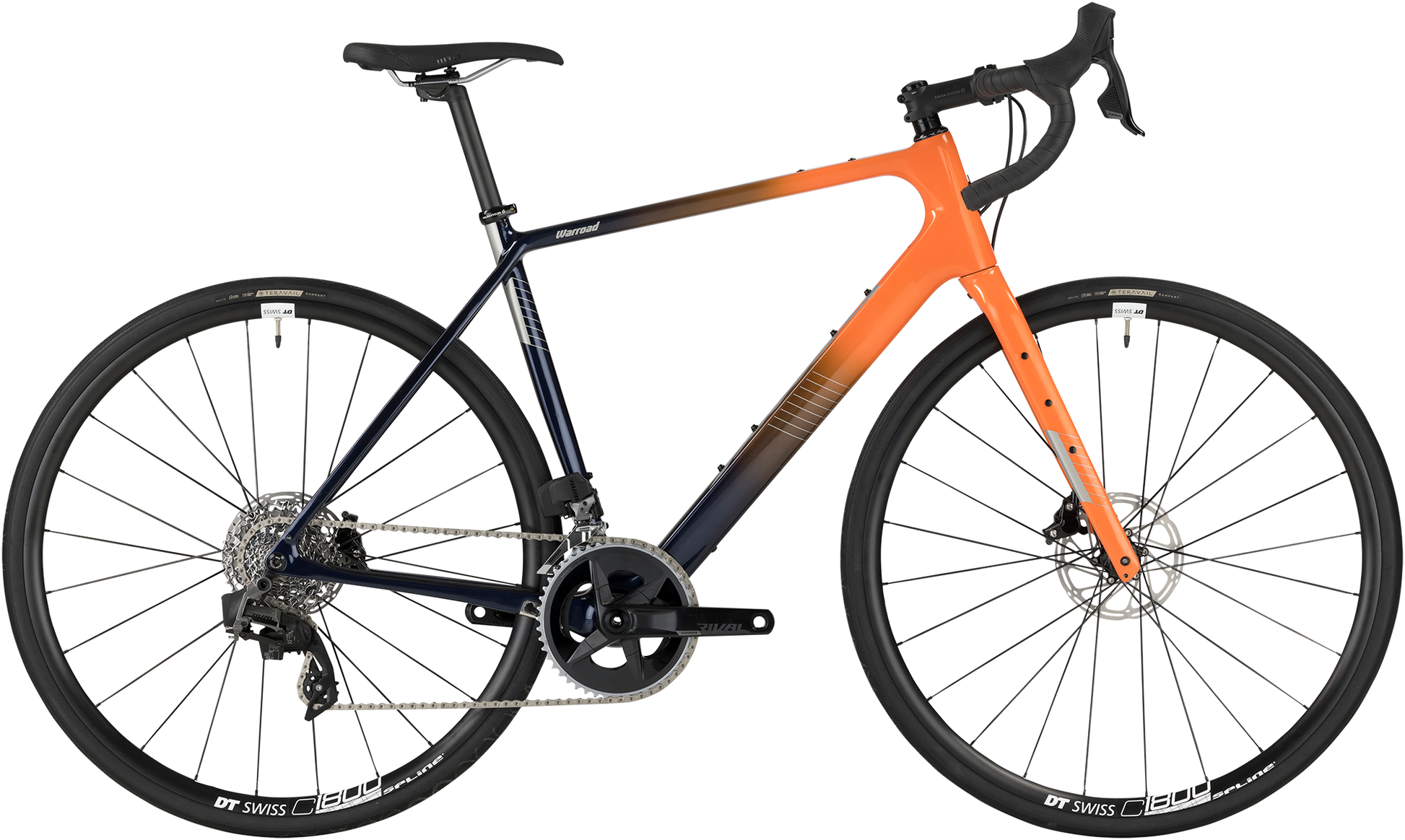 Salsa Warroad C Rival AXS bike, orange purple fade color, side view on white background