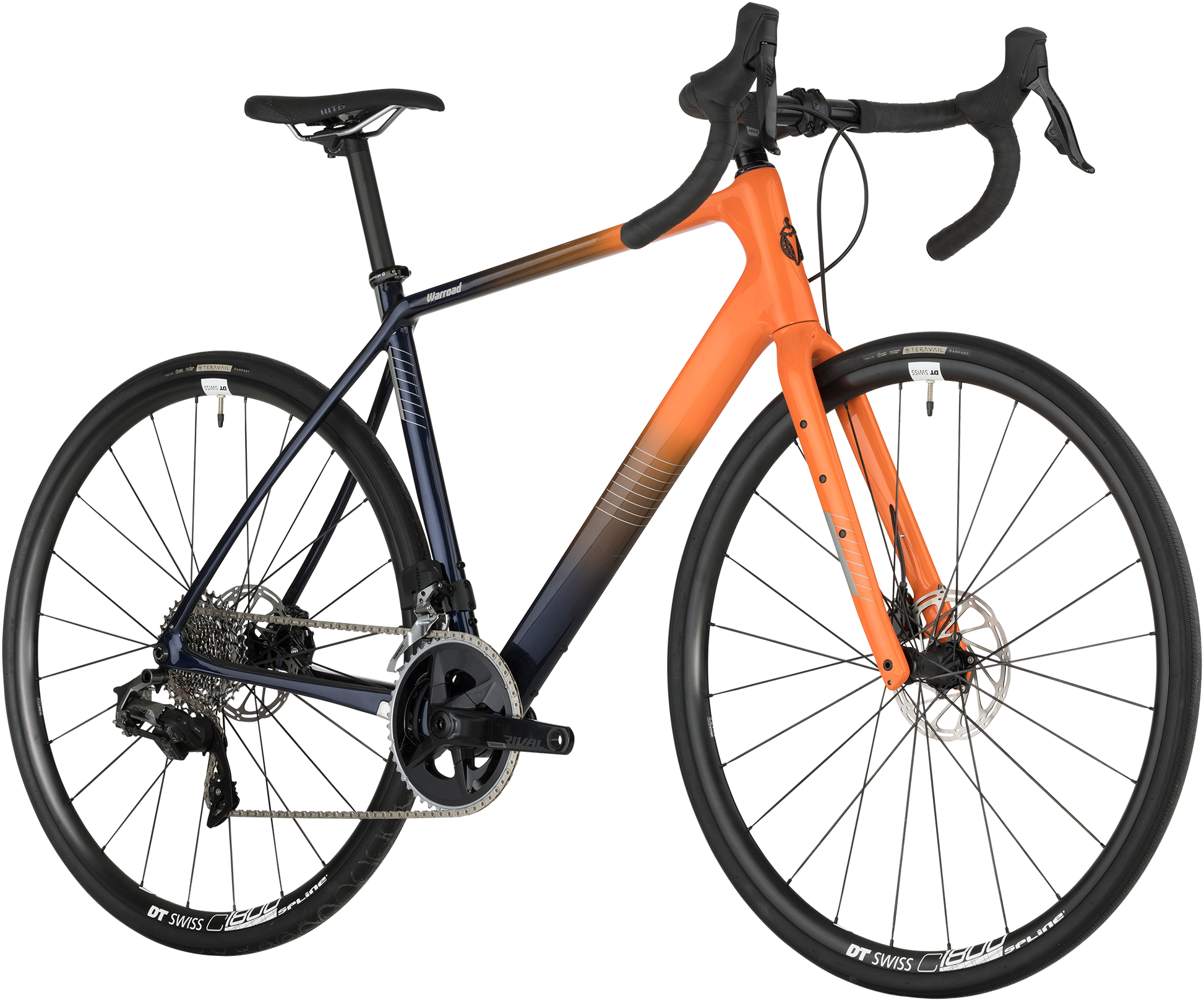 Salsa Warroad C Rival AXS bike, orange purple fade color, front three-quarter view on white background