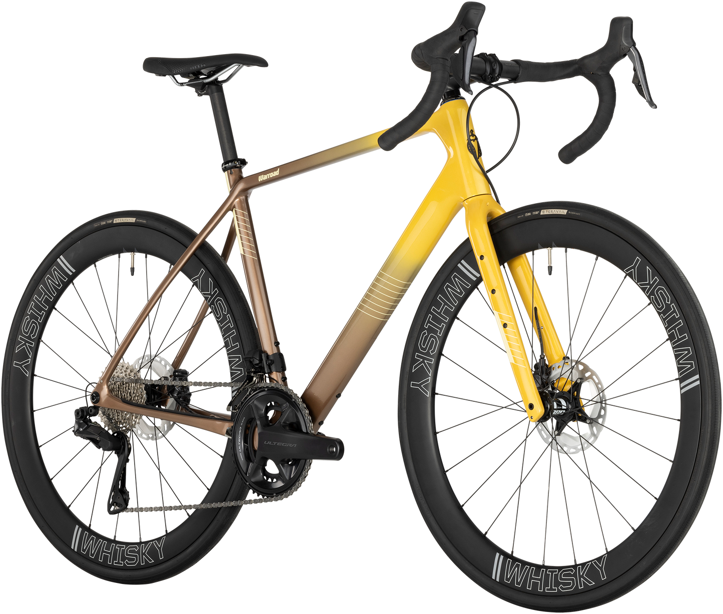 Salsa Warroad C Ultegra Di2 bike, gold fade color, front three-quarter view on white background