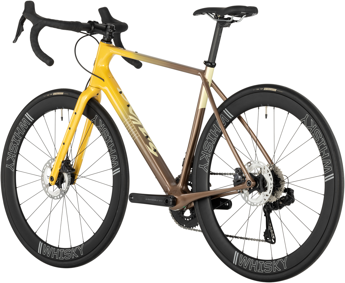 Salsa Warroad C Ultegra Di2 bike, gold fade color, rear three-quarter view on white background