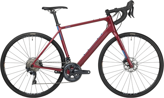 Salsa Warroad C Ultegra bike, dark red color, side view on white background