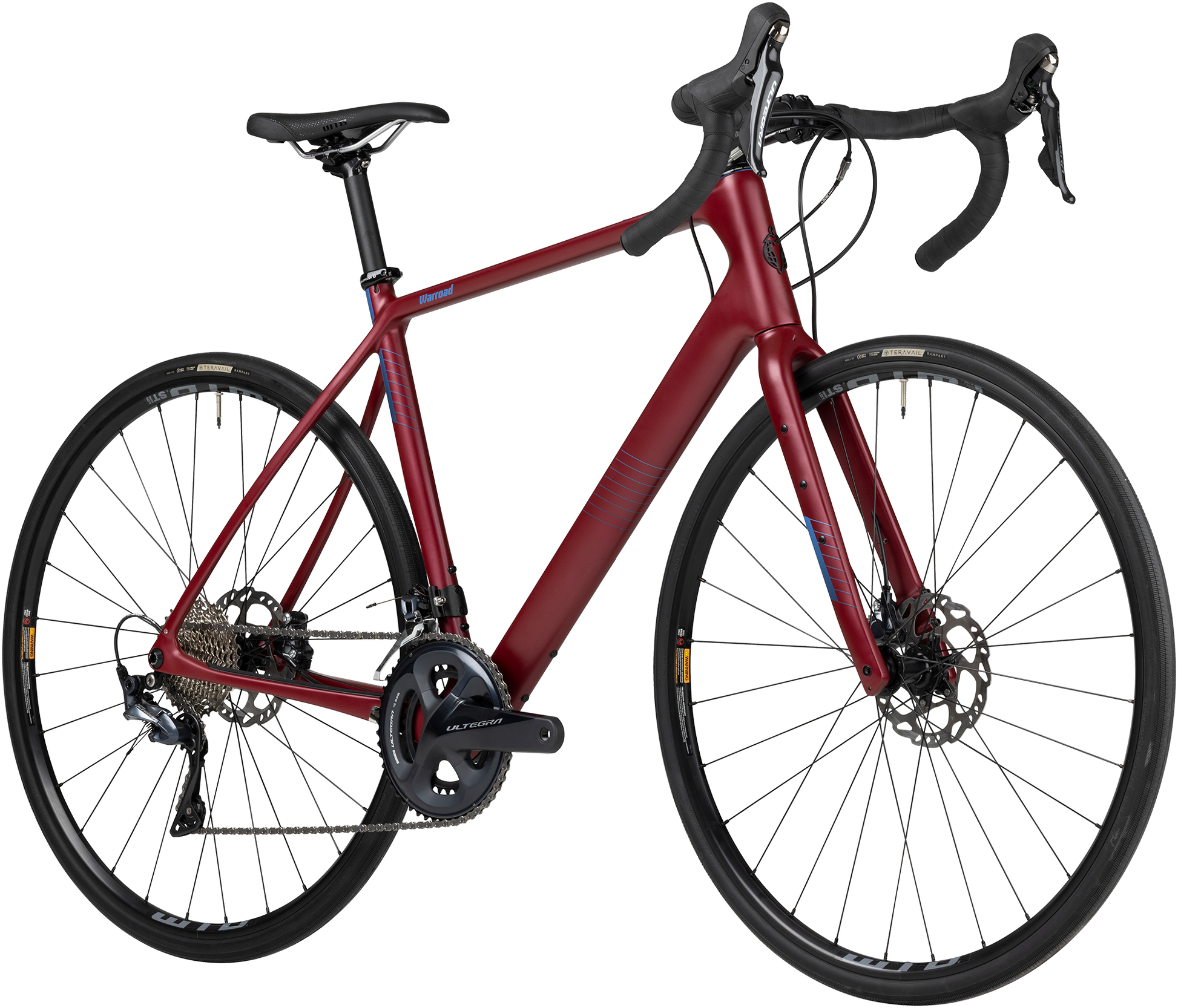 Salsa Warroad C Ultegra bike, dark red color, front three-quarter view on white background